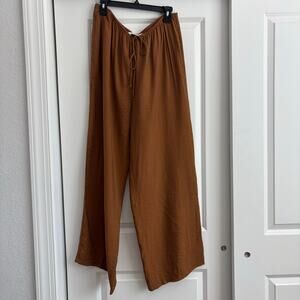 MNG Women’s Wide Leg Flowy Pants Sz XL Neutral Capsule Wardrobe Tan Camel